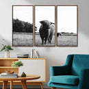 Black and White Highland Cow Wall Art Canvas Print | Rustic