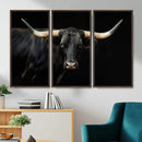 Black Bull Wall Art – Majestic Longhorn Canvas Print with