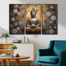 Golden Buddha Wall Art Canvas Print | Zen Meditation Floral