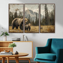 Rustic Grizzly 399 Bear Family Wall Art Canvas Print