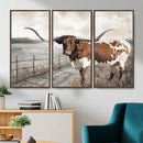 Vintage Texas Cow Wall Art Canvas Print, Rustic Longhorn