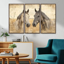 Chines Ink Style Grunge Horses Wall Art Canvas Print