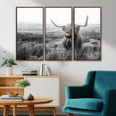 Scottish Highland Cow Wall Art | Black and White Canvas