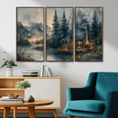 Rustic Cabin Woods Wall Art Print | Lake in a Forest Canvas