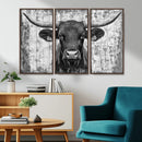 Abstract Longhorn Bull Wall Art Canvas Print - Rustic Texas