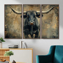 Texas Longhorn Bull Wall Art – Framed Rustic Cow Canvas