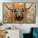 Abstract Cow Longhorn Bull Wall Art Canvas Print - Rustic