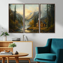 Wood Cabin Retreat Mountain at Sunset Wall Art Print -