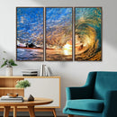 Ocean Wave at Sunset Canvas Wall Art – Vibrant Coastal Beach