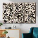 Abstract Love and Chaos Canvas Print, Black Symbols on Beige