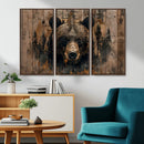 Rustic Grizzly 399 Wall Art | Triptych Canvas Print | Rustic