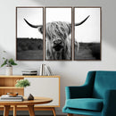 Highland Cow Wall Art | Black and White Farmhouse Decor |