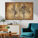 Vintage World Map Wall Art Canvas – Antique Style Push Pin