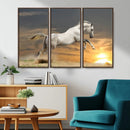 Large Wall Art Canvas Print – White Jumping Horse Sunset