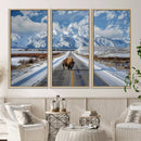 Bison Wall Art - Snowy Road Wall Art – Framed Mountain by MyGreatCanvas | Canvas Wall Art Prints | Photo Prints & Wall Decor