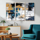 Blue and Gold Abstract Canvas Wall Art – Triptych Modern