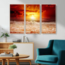 Red Sunset Ocean Beach Canvas Wall Art Beach Canvas, Coastal