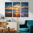 Sunset on the Ocean Beach with Waves, Reflections on Sand,