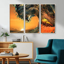 Surf Wave Sunset Canvas Wall Art Print, 3-Panel Ocean