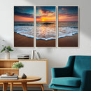 Sunset Beach Canvas Wall Art – Colorful Ocean Waves Triptych