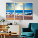 Tropical Beach Sunset Canvas Art, Ocean Waves and Sandy