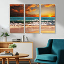 Golden Sunset Beach Canvas Wall Art – Triptych Seascape