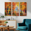 Autumn Red Forest Triptych Canvas Wall Art Print, Forest