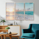 Tranquil Ocean Beach Sunset Canvas Wall Art | 3-Panel