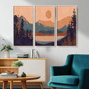 Modern Boho Sunset Canvas Print, Mountain Landscape Triptych