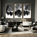 Bison Herd in Snow Wall Art Canvas Print | Rustic Western