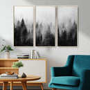 Foggy Black and White Forest Canvas Wall Art, 3 Panel Misty
