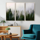 Misty Pine Forest Wall Art Canvas Print | 3 Panel Green