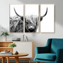 Black White Scottish Highland Cow Cattle Art Print Farmhouse