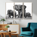 Black White Elephant Family Wall Art Canvas Print