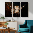 Texas Longhorn Wall Art | 3-Panel Large Texas Longhorn