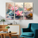Lotus Flower Wall Art | 3-Panel Giclee Canvas Print of Pink