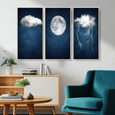Dark Blue Cloud Art, 3 Piece Indigo Blue Wall Art, Aesthetic