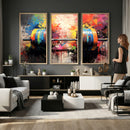 Weightlifting Barbell Art Triptych, Bold Abstract Fitness