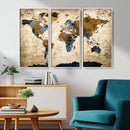 World Map Wall Art – Antique Style Blue and Brown Map Canvas