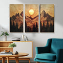Wood Style Abstract Mountain Sunset Canvas Wall Art Print -