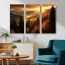 Golden Sunset Over Mountain Forest Canvas Wall Art Print -