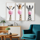 Bubblegum Animals Canvas Wall Art - Playful Giraffe and