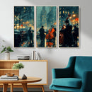 Urban Night Jazz Wall Art Canvas Print – Moody Rain-Soaked