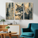 Wood Style Rustic Wolf Wall Art Canvas Print, Vintage