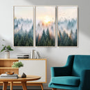 Misty Pine Forest Wall Art Canvas, Sunrise Over Foggy Trees