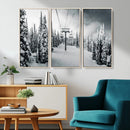 Snowy Pines Wall Art Canvas Print – Framed Ski Lift Winter