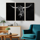 Texas Longhorn Wall Art Canvas Print – Framed Monochrome