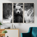 Grizzly Bear Wall Art Canvas Print – Framed Black White