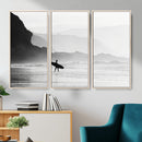 Surfer Beach Wall Art – Framed Black White Ocean Canvas
