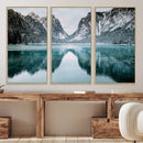 Mountain Lake Wall Art Canvas Print – Snowy Peaks Winter